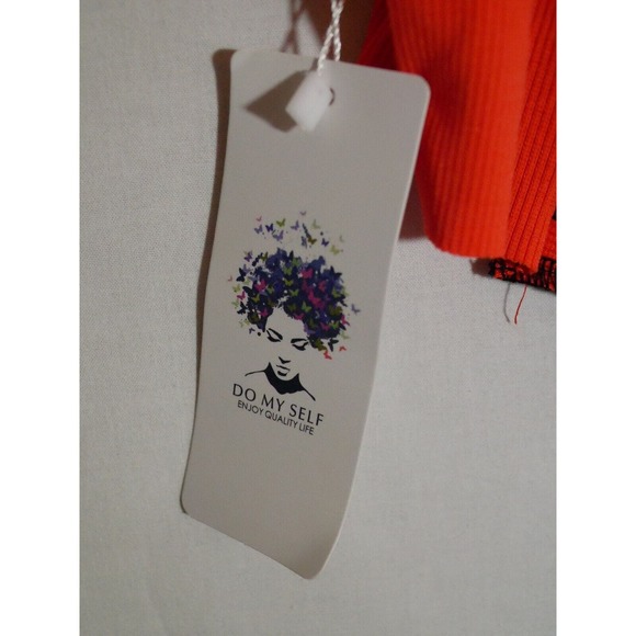 Do My Self Crop Top Trendy Design Orange Black Lace Front Woman Size Small - Picture 2 of 6